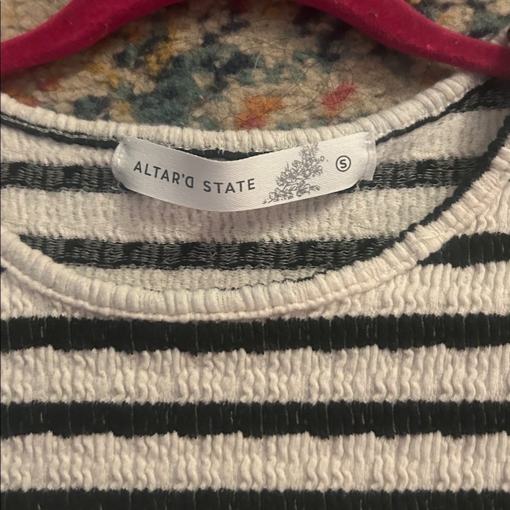 Altar'd State Black and White Striped Top cropped - Picture 2 of 3
